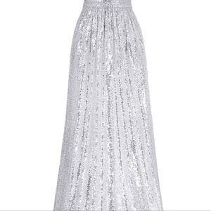 NEW! Kate Kasin Silver Pleated Gold Sequin Formal Maxi Dress Womens Plus 18W